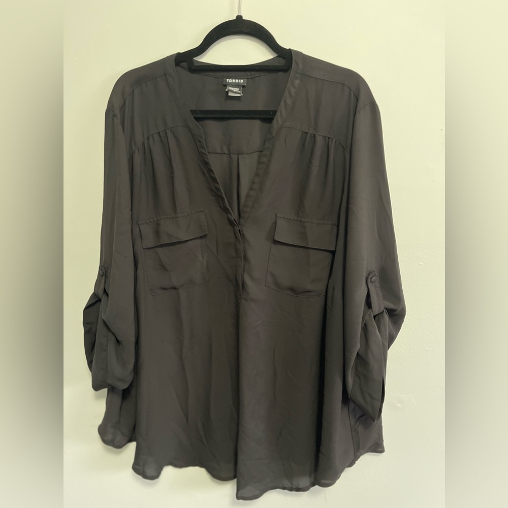 Torrid Black Harper Georgette Pullover 3/4 Sleeve Blouse